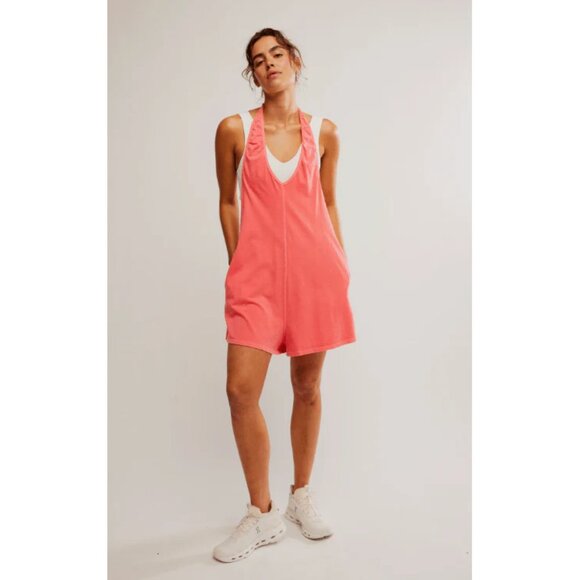 FREE PEOPLE Movement Hot Shot Halter Romper in Hibiscus Size Large - Picture 1 of 12